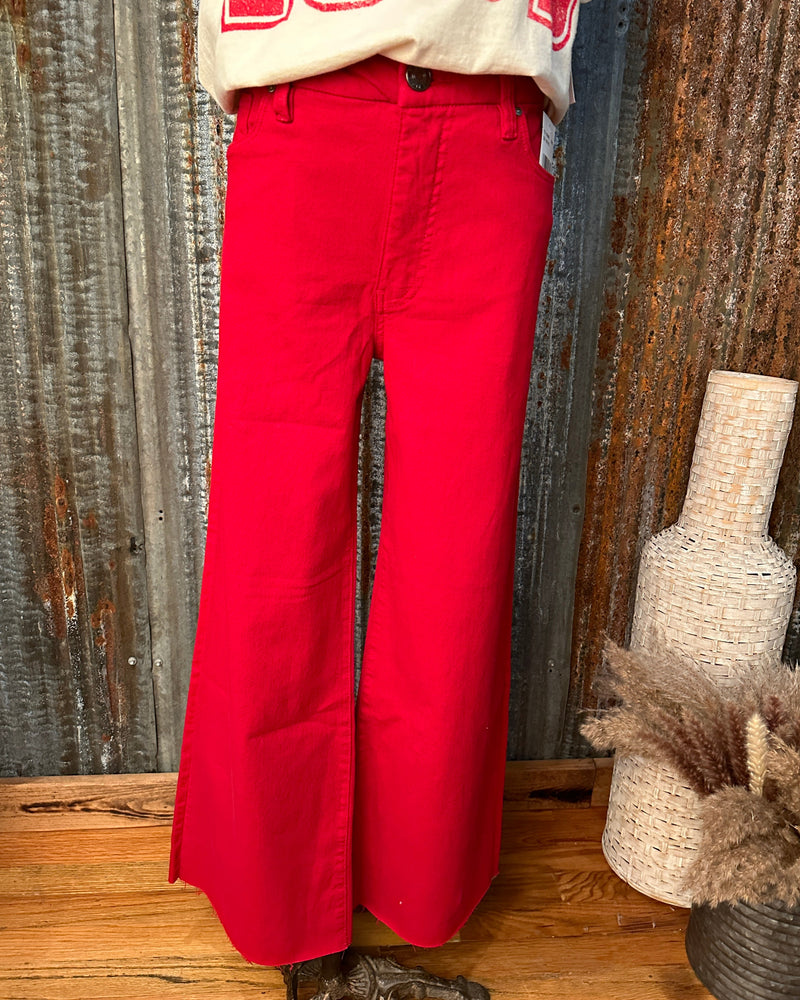 Red Raw Hem Flare Cropped Jeans by KUT