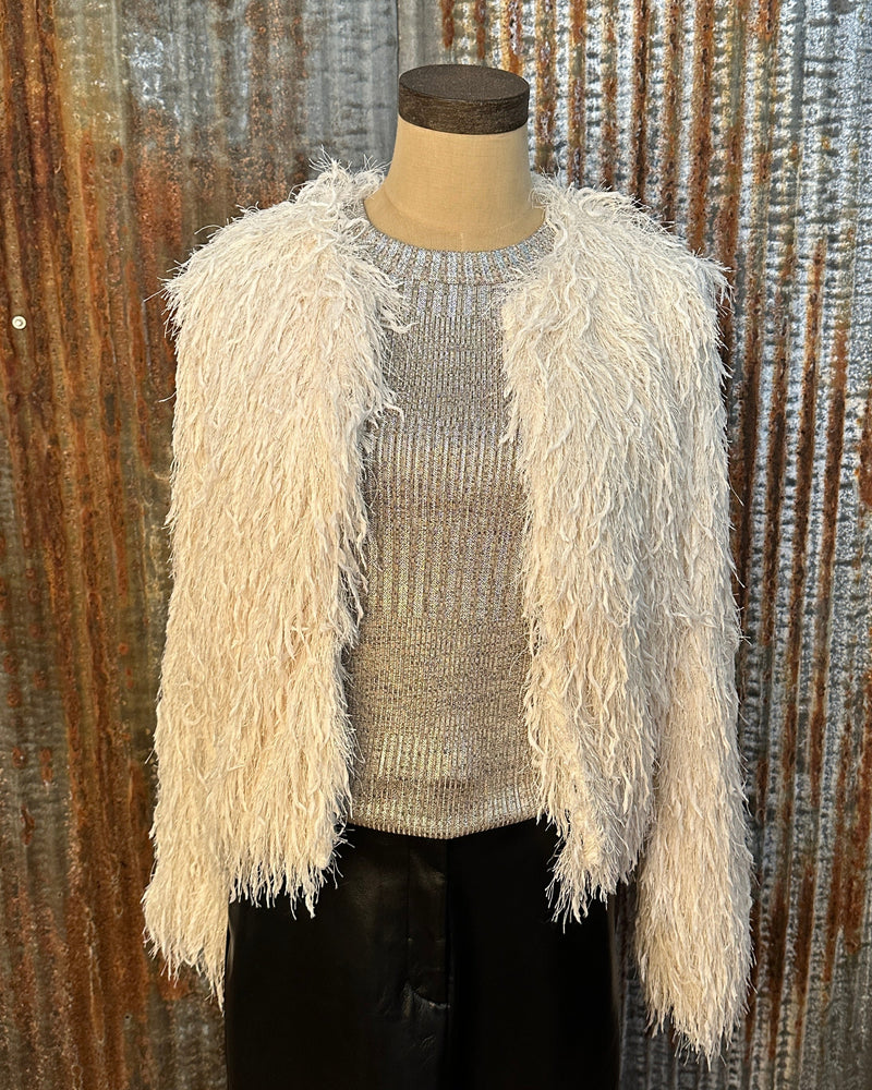 Vintage Cream Feather Sparkle Jacket