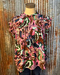 Purple/Pink/Green Ruffle Sleeveless Top