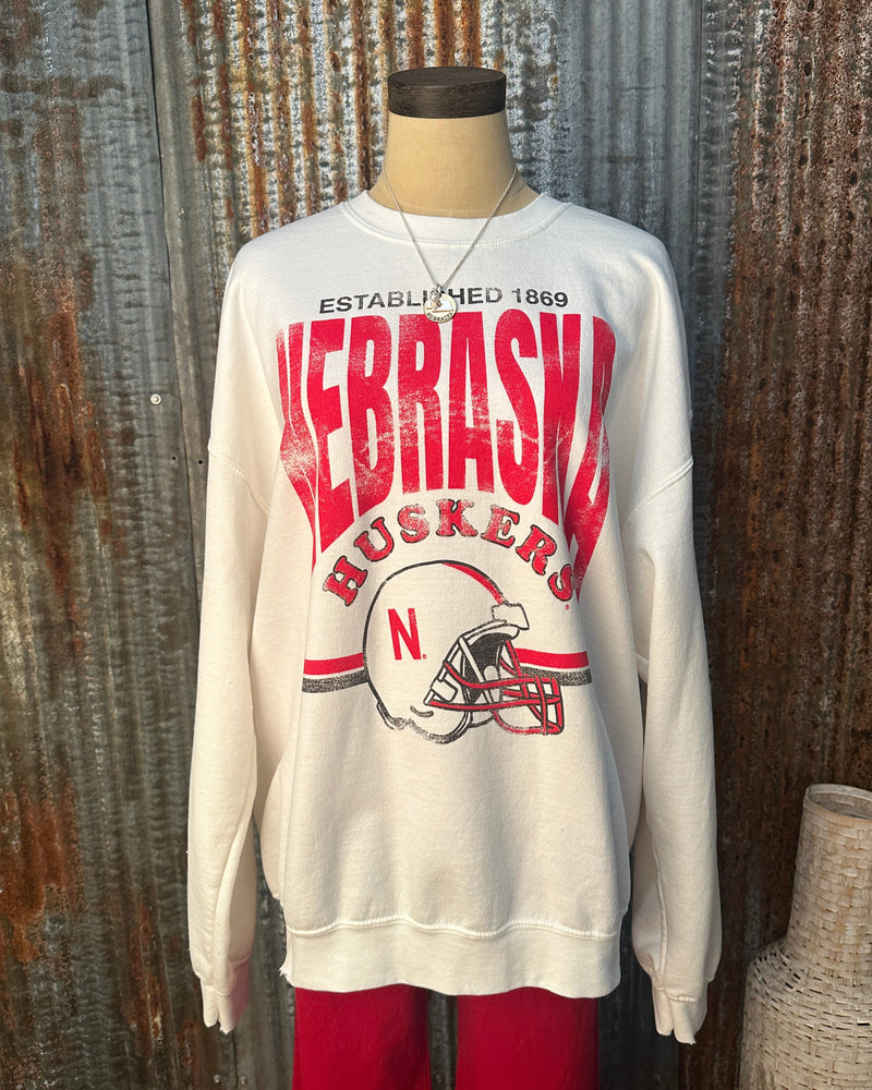 Husker Football Helmet Crew Sweatshirt