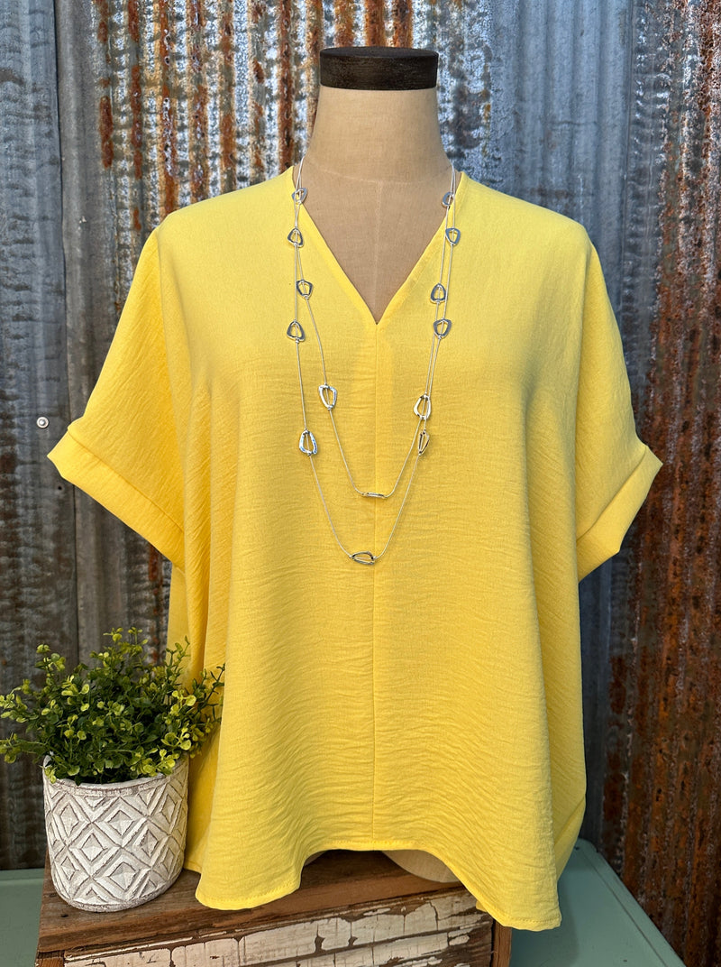 Brittany Yellow Blouse with Rolled Hem Sleeve Detail
