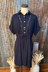 Navy Dress with Buttons