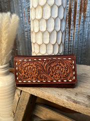 Dark tooled leather wallet