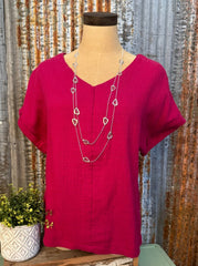 Lily Deep Magenta Rolled Sleeve Blouse