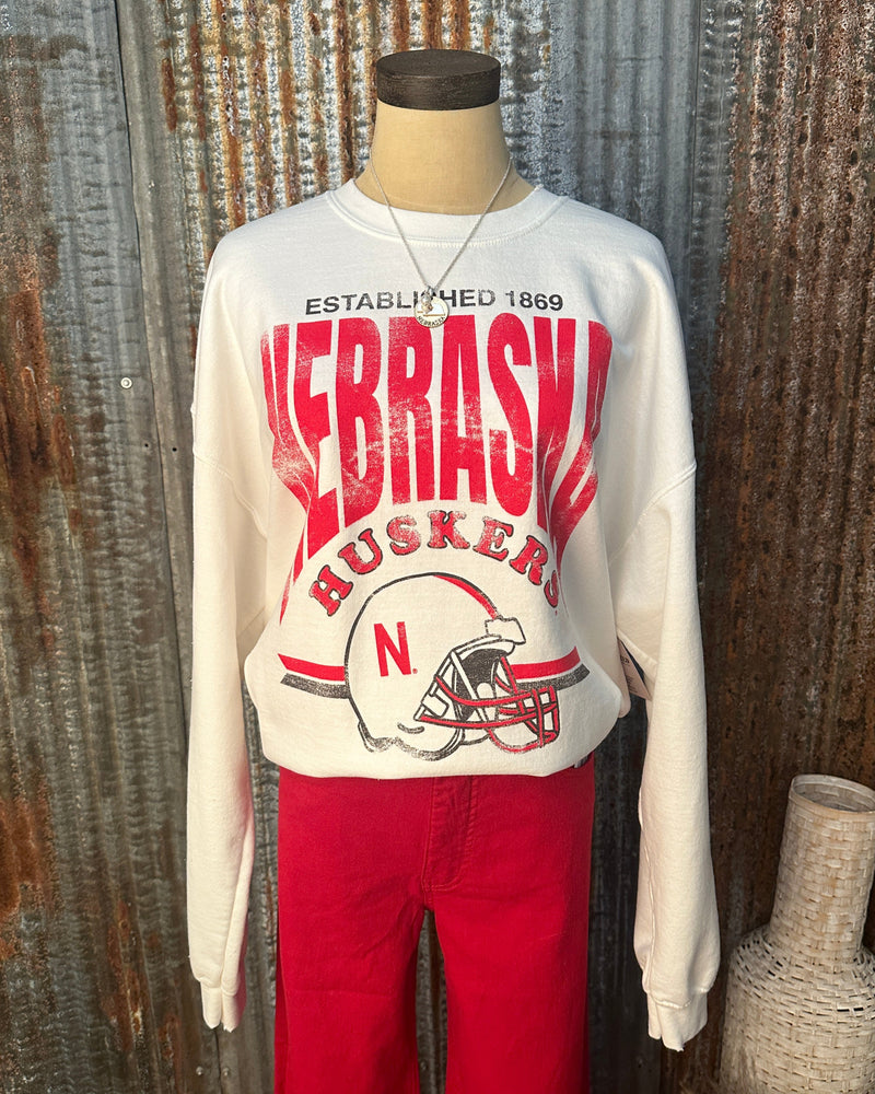 Husker Football Helmet Crew Sweatshirt