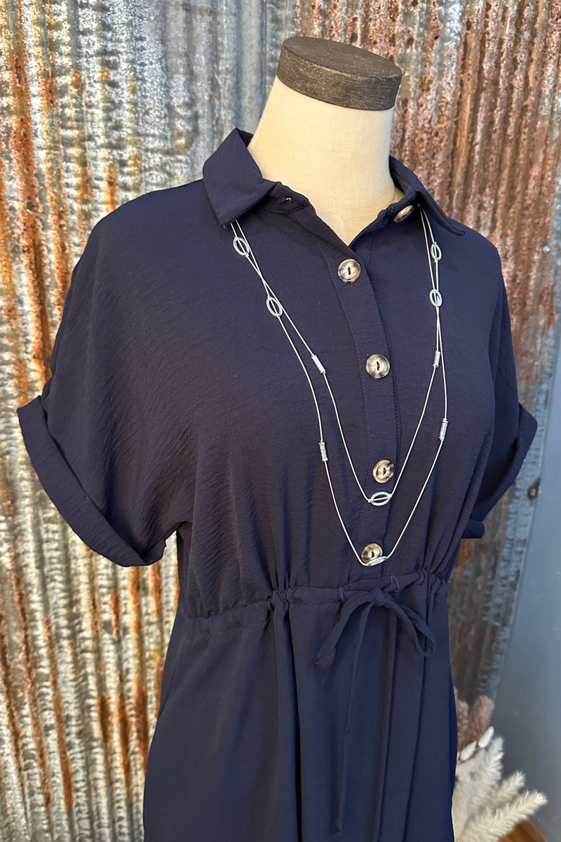 Navy Dress with Buttons