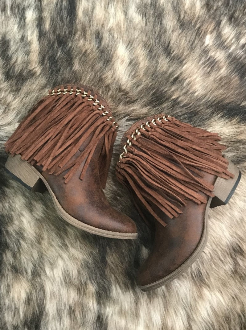 Juno Tan Bootie with Fringe Detail